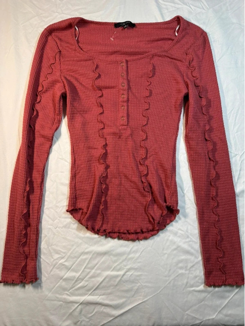 Love Tree Ruffle Henley Thermal Top medium